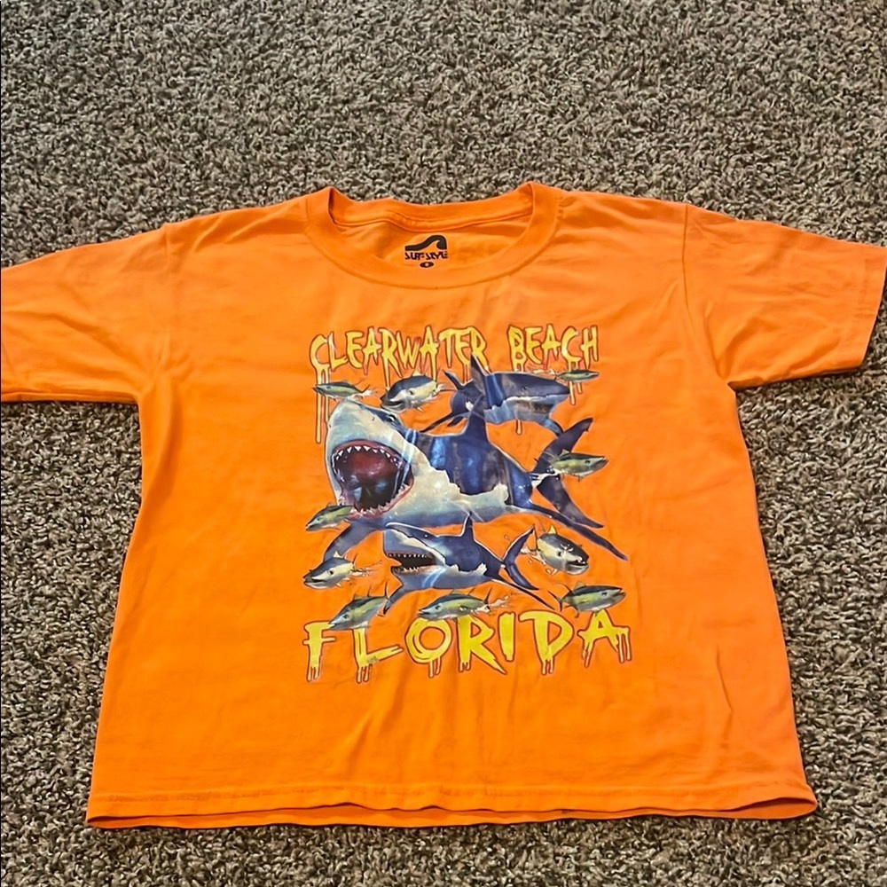 Surf Style Kids Orange Clearwater Beach Shark Tee